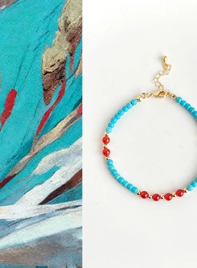 原创手作合成绿松石手链个性小众设计感红玛瑙手串民族风个性手饰