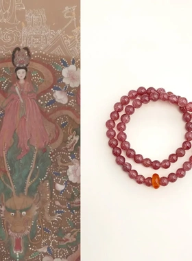 国风原创手作天然草莓晶手链复古玛瑙手串文艺国潮新中式双层手饰