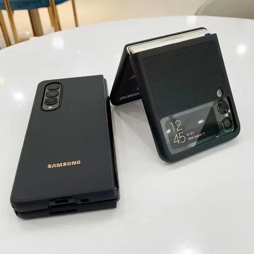 适用三星ZFold4荔枝纹手机壳ZFLIP 3折叠壳牛皮防摔壳FOLD 3