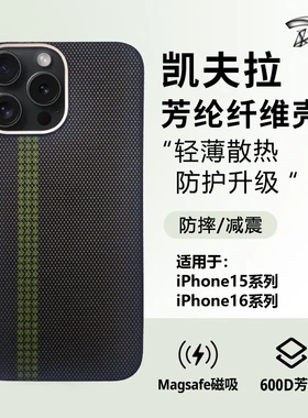 荣意Roi适用苹果15苹果16系列凯夫拉手机壳全包硬壳磁吸碳纤维保