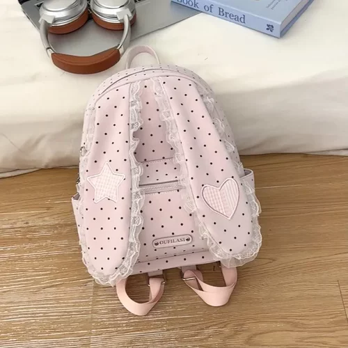 春夏新款爆款波点垂耳兔双肩包尼龙布拉链