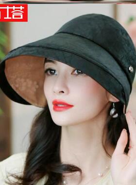 布塔香云纱空顶帽女夏高档气质遮阳帽优雅太阳帽轻奢手感滑妈妈款
