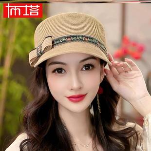 布塔夏季防晒马术帽冰丝遮阳帽钉珠出游骑士帽草帽百搭休闲帽子