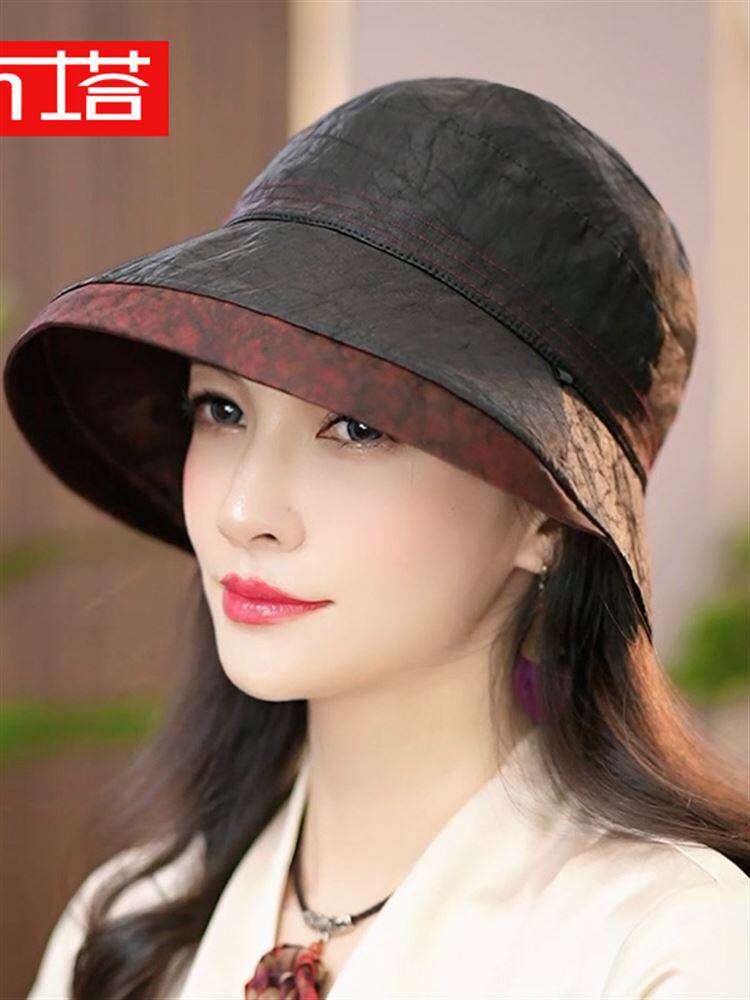 布塔春夏季香云纱帽子女款双面戴渔夫帽防晒遮阳帽重磅桑蚕丝盆帽