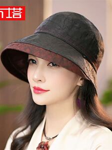 布塔春夏季香云纱帽子女款双面戴渔夫帽防晒遮阳帽重磅桑蚕丝盆帽