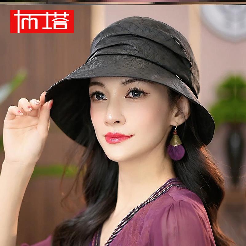 布塔夏季香云纱渔夫帽女士大帽檐帽子防晒帽防紫外线太阳帽遮阳帽