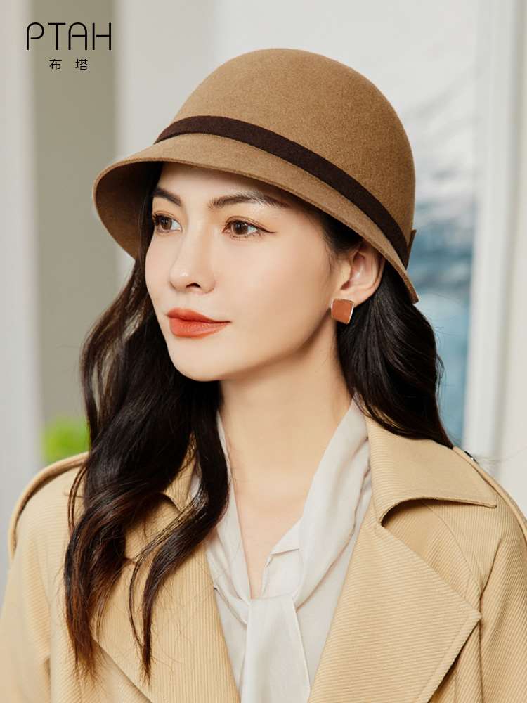 布塔秋冬季帽子女士英国礼帽时尚优雅纯羊毛短檐复古定型帽毛呢帽