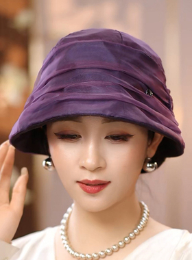 布塔春夏款桑蚕丝沙滩帽防晒遮阳帽子女防紫外线渔夫帽真丝太阳帽