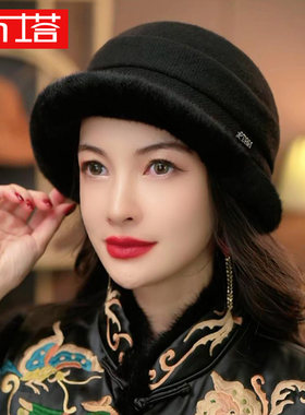 布塔秋冬季帽子女渔夫帽羊毛混纺加绒加厚保暖出游逛街