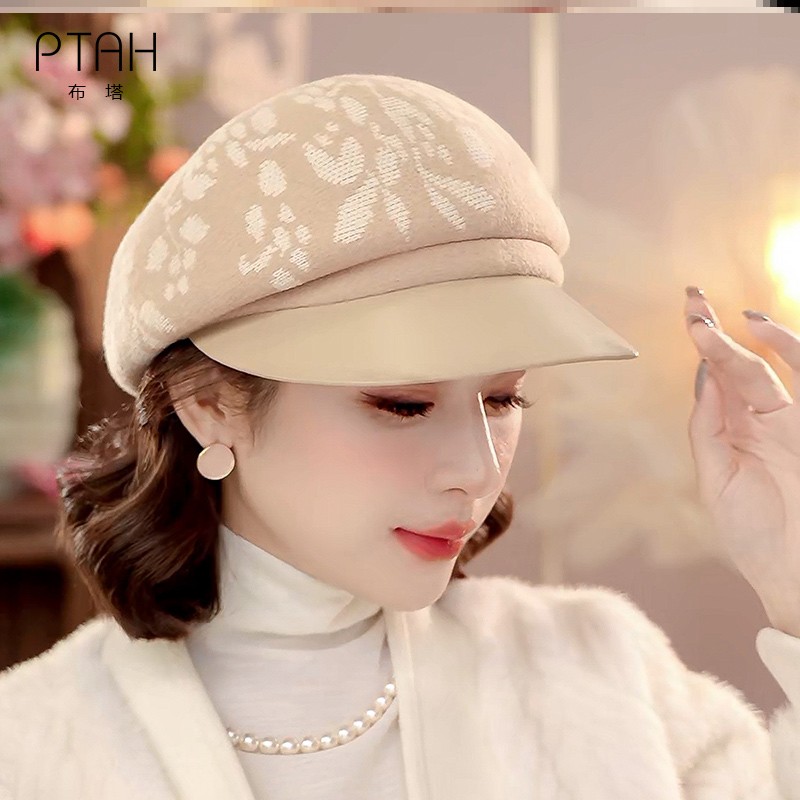 布塔秋冬羊毛贝雷帽女英伦复古画家帽时尚保暖蓓蕾帽羊毛呢鸭舌帽