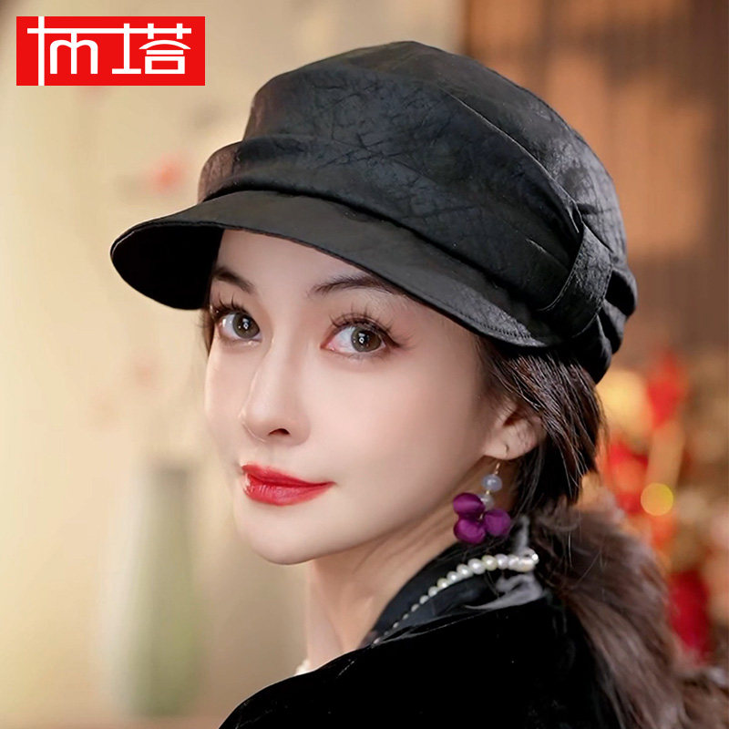 布塔香云纱鸭舌帽女四季帽子纯色透气薄款简约高档真丝桑蚕丝休闲