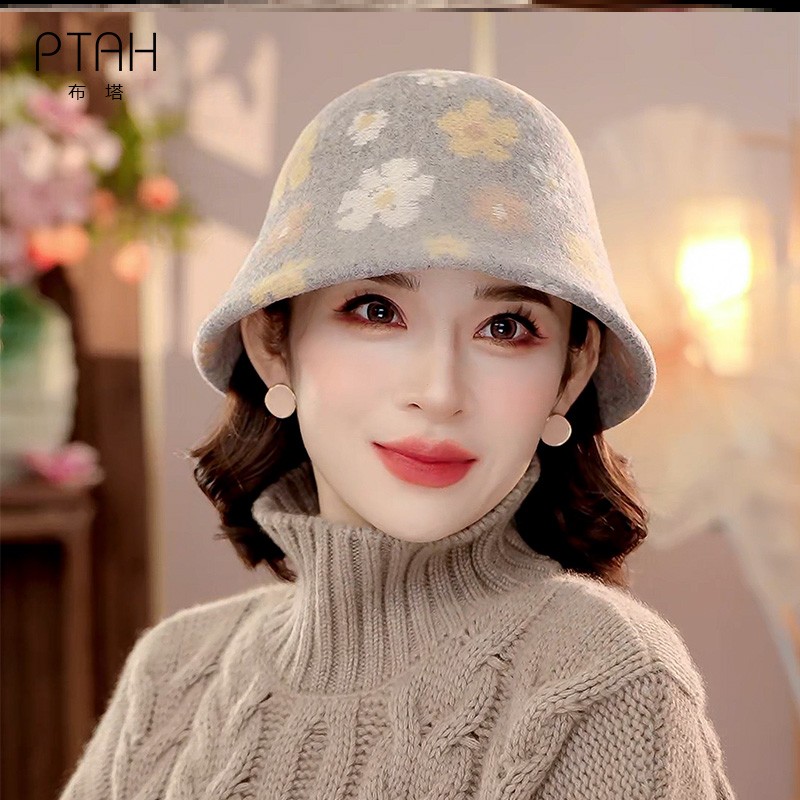 布塔羊毛呢盆帽女士秋冬新款时尚保暖羊毛呢礼帽高级感显脸小帽子