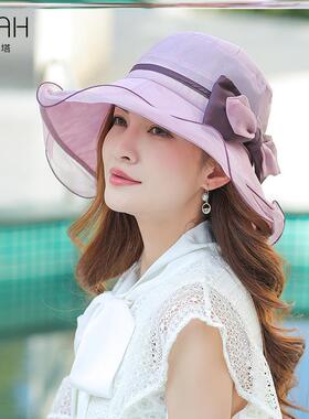 布塔桑蚕丝太阳帽女夏真丝时尚防晒女帽可折叠遮阳帽防紫外线凉帽