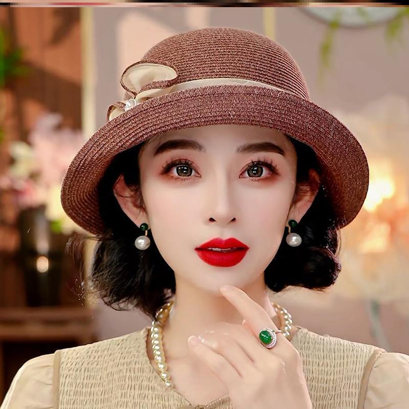 布塔夏季新款渔夫帽女士防晒冰丝凉帽经典时尚轻便头围可微调草帽
