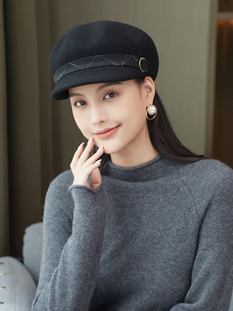 布塔秋冬季八角帽女时尚贝雷帽休闲毛呢帽鸭舌帽纯羊毛帽子报童帽