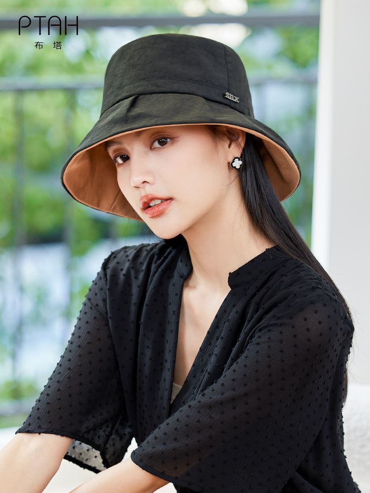 布塔香云纱帽子女士夏天桑蚕丝遮阳帽妈妈款气质高端防晒太阳帽子