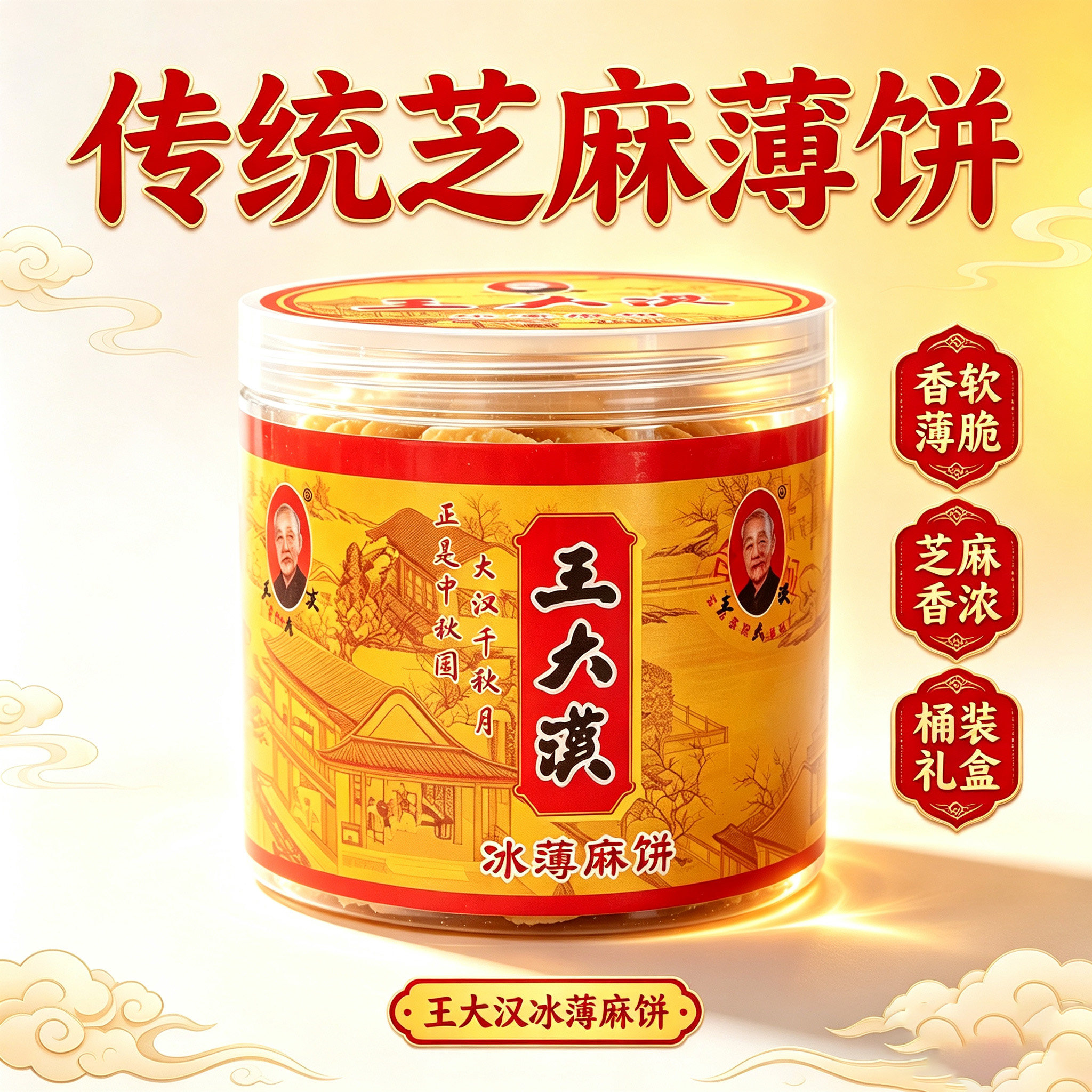 重庆云阳特产王大汉冰薄月饼400克中秋月饼老式芝麻薄饼老式月饼