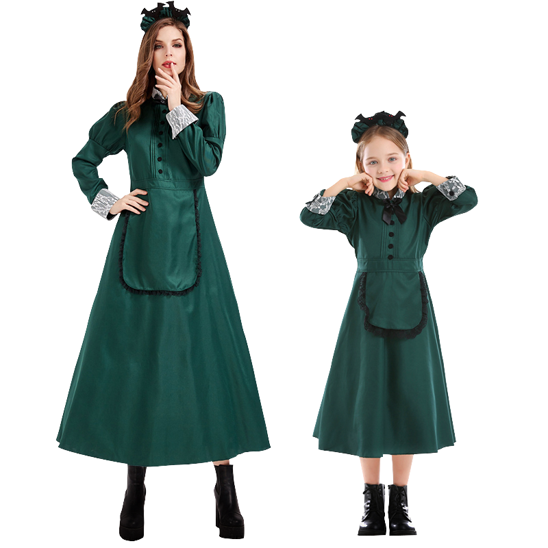 万圣节服装cosplay扮演城堡蝙蝠女巫女仆贵妇亲子服装长袖连衣裙