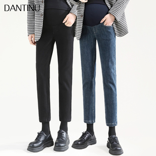 子秋季 烟管直筒裤 外穿牛仔裤 加绒加厚大码 小个子九分秋冬季 孕妇裤