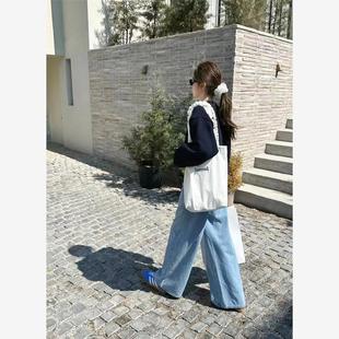 韩国东大门帆布包新款休闲女包百搭斜跨单肩包褶皱大容量包