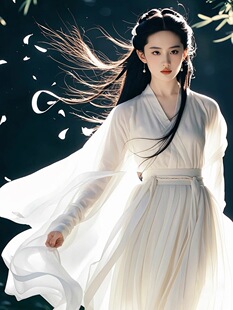 刘亦菲小龙女古装同款白色仙气汉服女魏晋风仙气古典舞蹈服装超仙