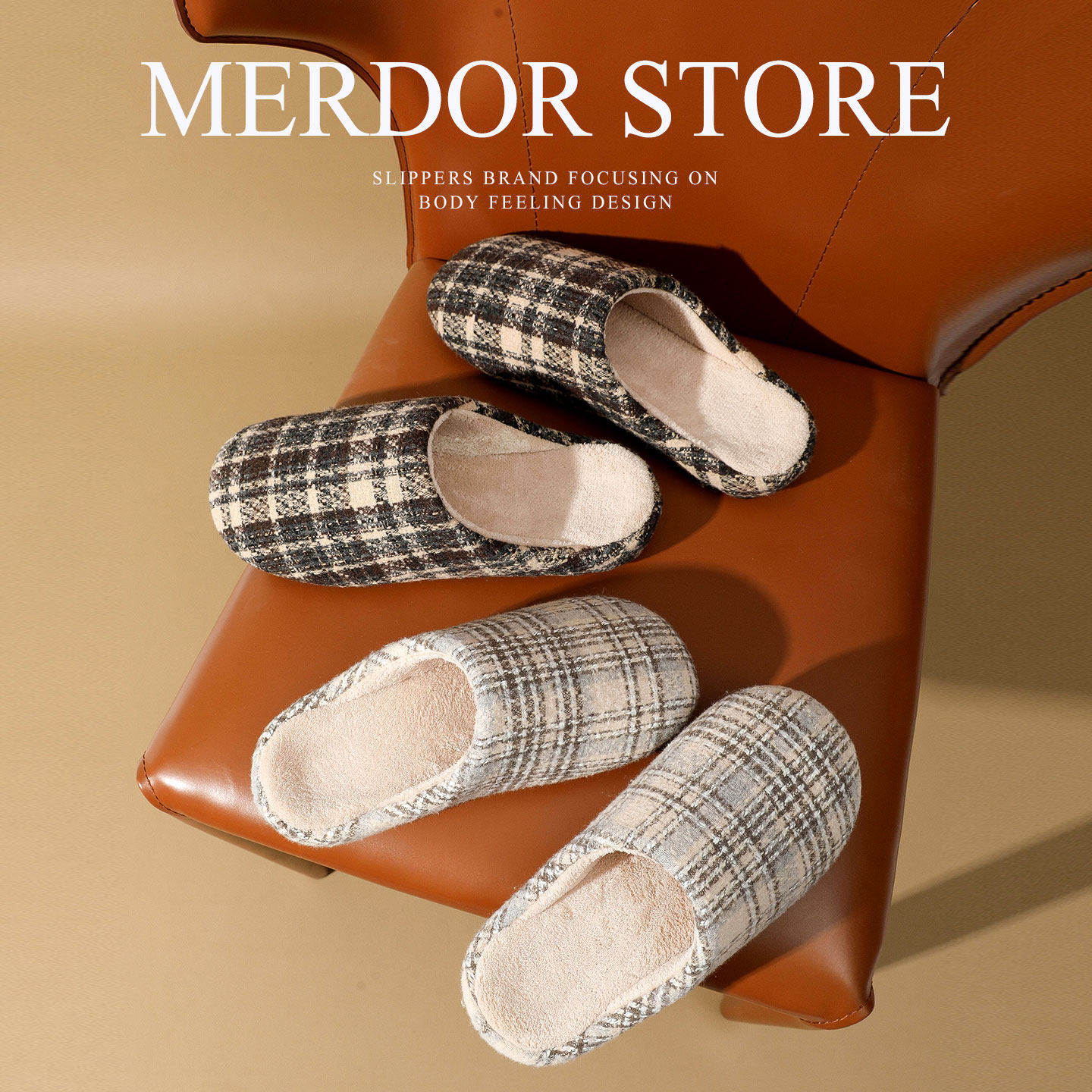 加绒保暖毛绒拖鞋女秋天2026新款冬季家居家用室内格子棉拖鞋男士