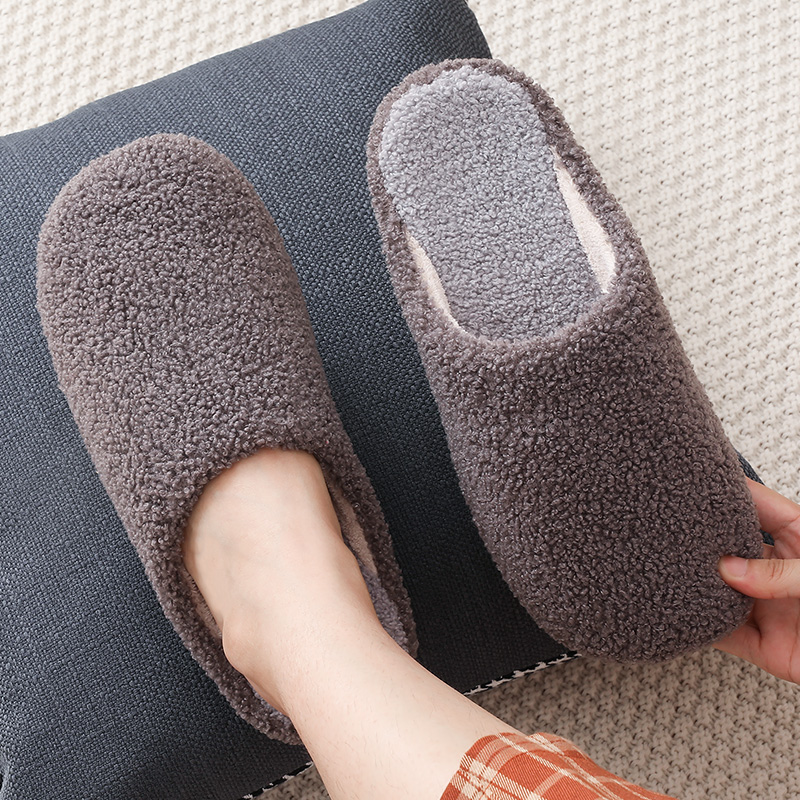 日式简约棉拖鞋男士秋冬季室内家用保暖木地板加绒厚底毛拖鞋秋冬