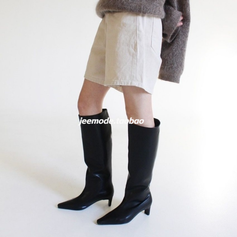 韩版时装靴扁跟尖头不过膝长靴