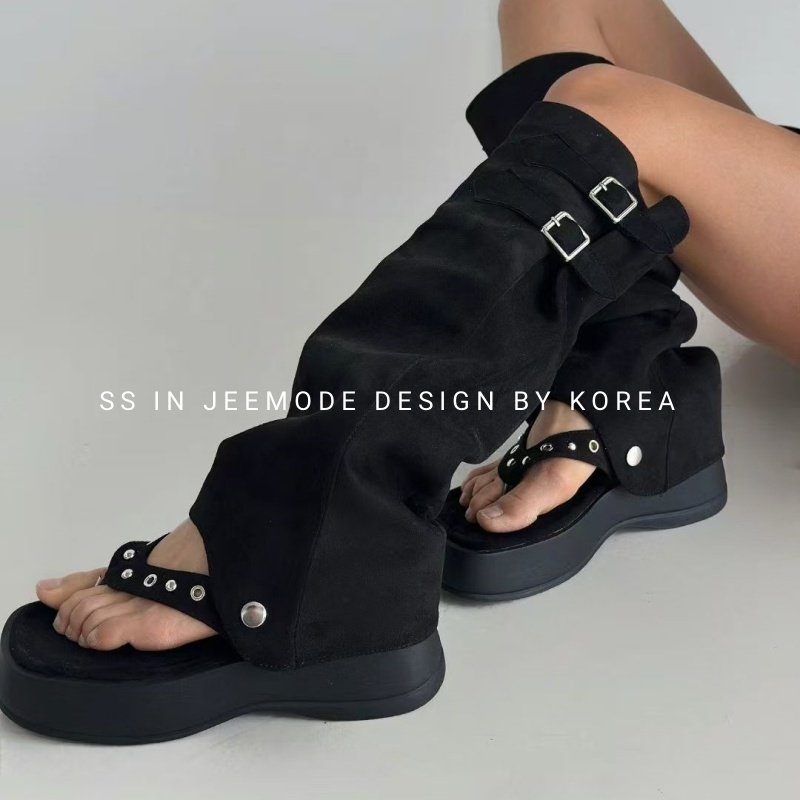 小池在首尔25年夏季新款韩系小众厚底增高两穿裤管夹趾人字拖凉靴,女鞋,人字拖,淘宝优惠券,粉丝福利购,淘宝优惠卷