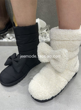 雪地冬季短靴加绒保暖女靴蝴蝶结