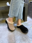 小池在首尔鞋 圆头中跟加绒保暖包头拖鞋 子女2023新款 秋冬网红棉鞋