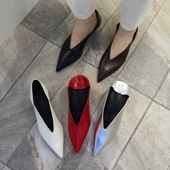 小池在首尔2023春季 单鞋 新款 尖头浅口纯色猫跟低跟踩脚两穿仙女鞋