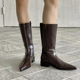 小池在首尔2025秋季 尖头中跟侧拉链ins欧美风中筒女靴 东大门新款