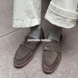 小池在首尔24年冬季新款绒面加绒一脚蹬乐福鞋低跟休闲百搭保暖鞋