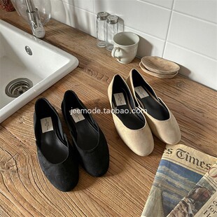 女 圆头浅口平底绒面套脚复古休闲百搭单鞋 小池在首尔24年秋季 新款