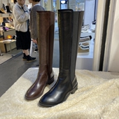 小池在首尔2023冬季 骑士靴子潮 高筒复古休闲简约时装 新款 方跟个性