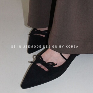 尖头气质单鞋 小池在首尔25年春季 复古双蝴蝶结玛丽珍鞋 法式 新款