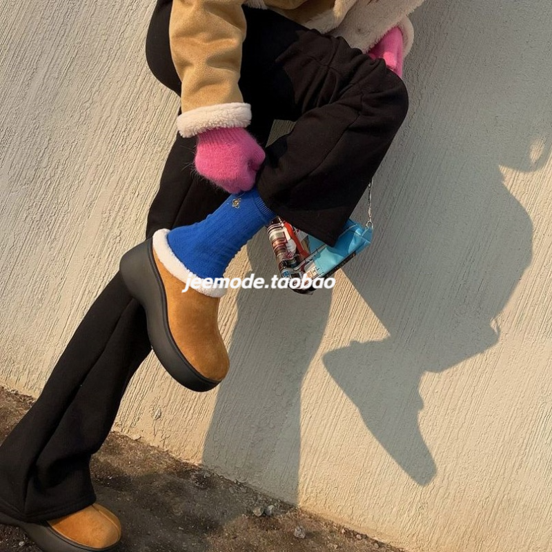 加绒增高包头拖鞋松糕底