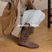 低跟西部牛仔靴中筒马丁靴 绒面复古法式 小池在首尔2025年秋季 新款