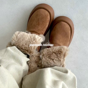 系带加绒东北雪地靴 厚底复古保暖翻边棉鞋 小池在首尔24年冬季 新款