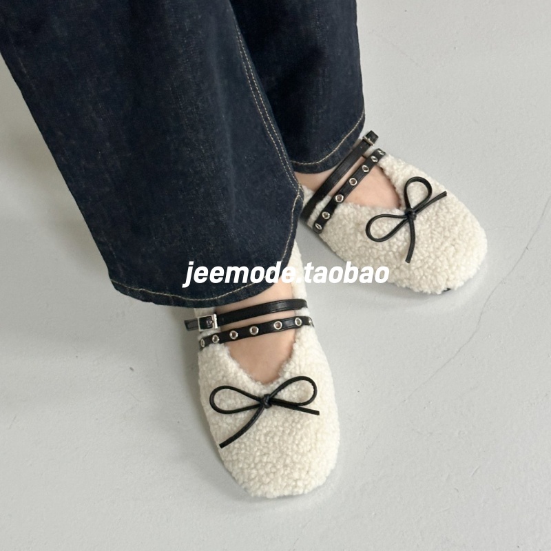 蝴蝶结一脚蹬外穿保暖棉鞋新款