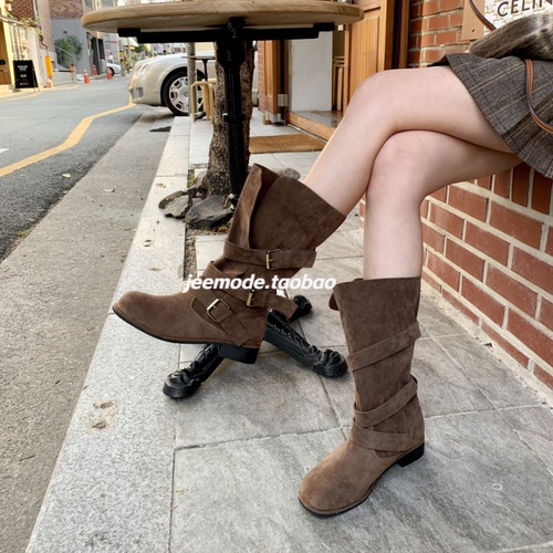 骑士靴女鞋金属皮带扣