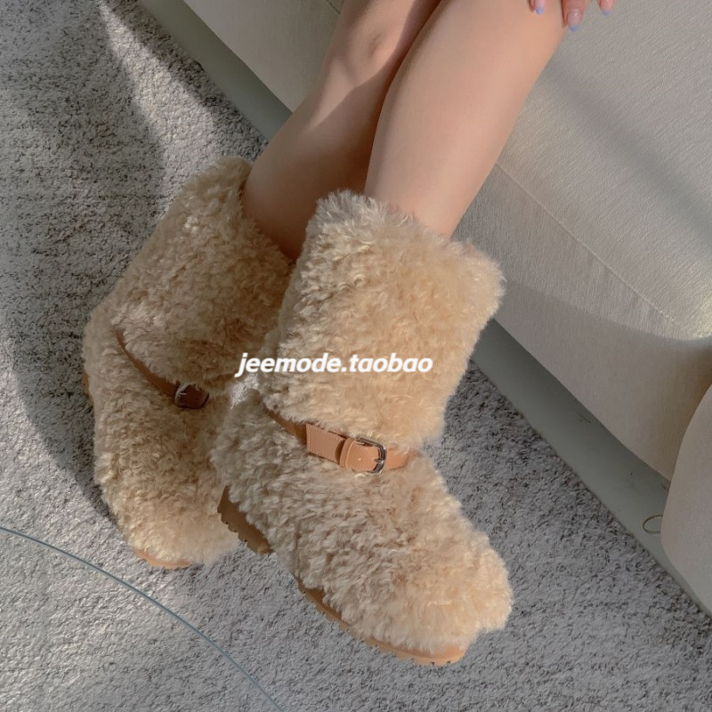 雪地靴秋冬雪地靴女鞋皮带装饰