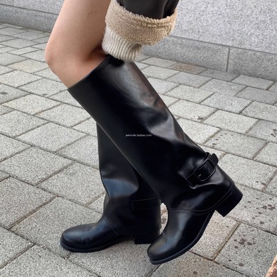 长筒靴皮带扣骑士复古