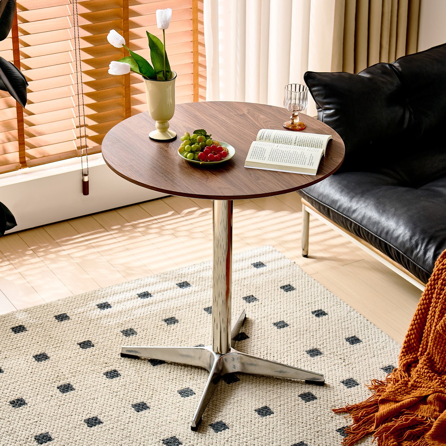 中古风小圆桌家用小户型复古餐桌椅奶油风咖啡厅洽谈桌子阳台茶几