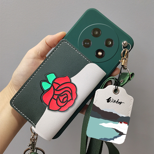 适用华为畅享60x手机壳零钱卡包可背斜挎绳STG-AL00软保护套门禁卡套卡包套门禁卡包挂件stgal00软外壳