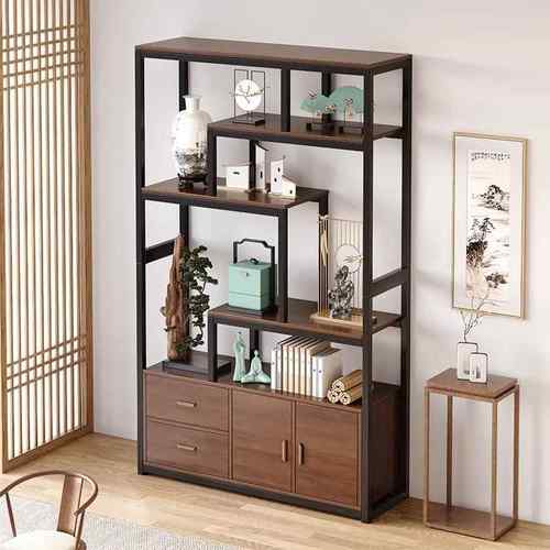 博古架新中式多宝阁钢木茶柜茶叶