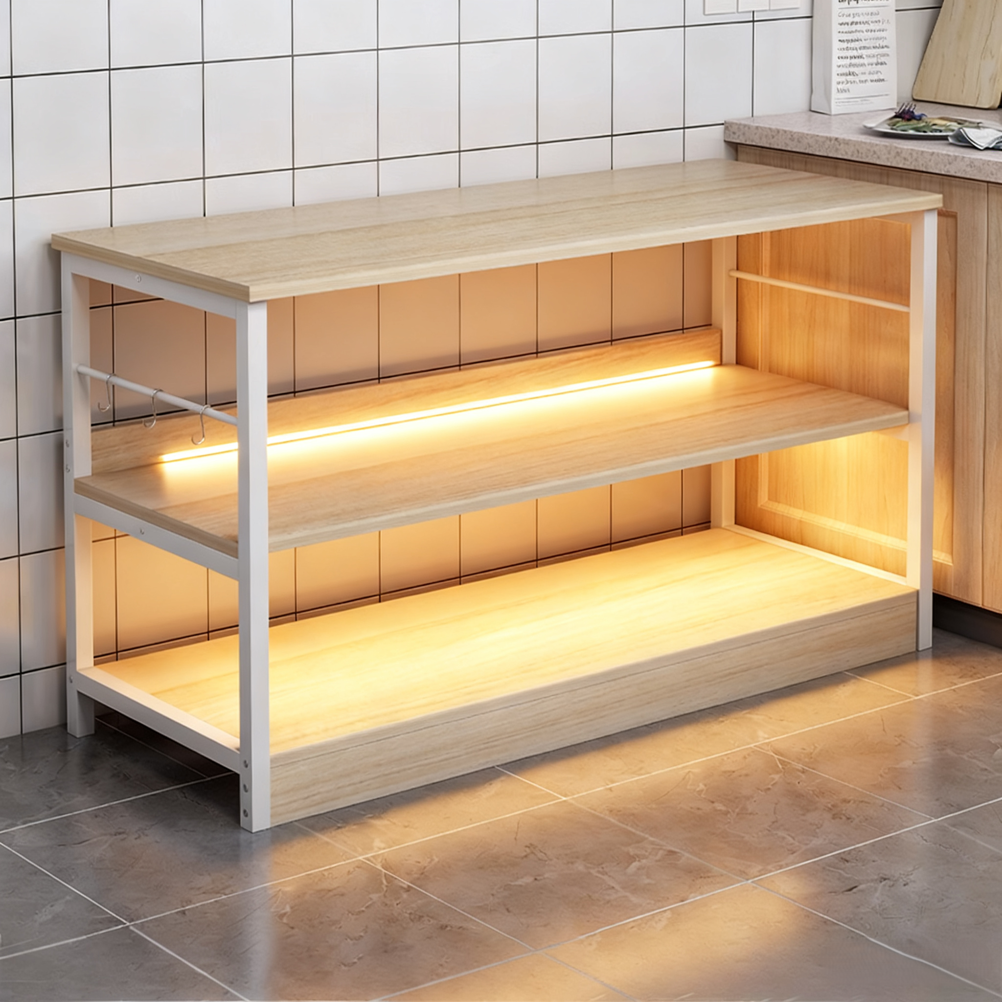 厨房置物架落地多功能切菜桌多层储物收纳架厨房工作台长方形桌子