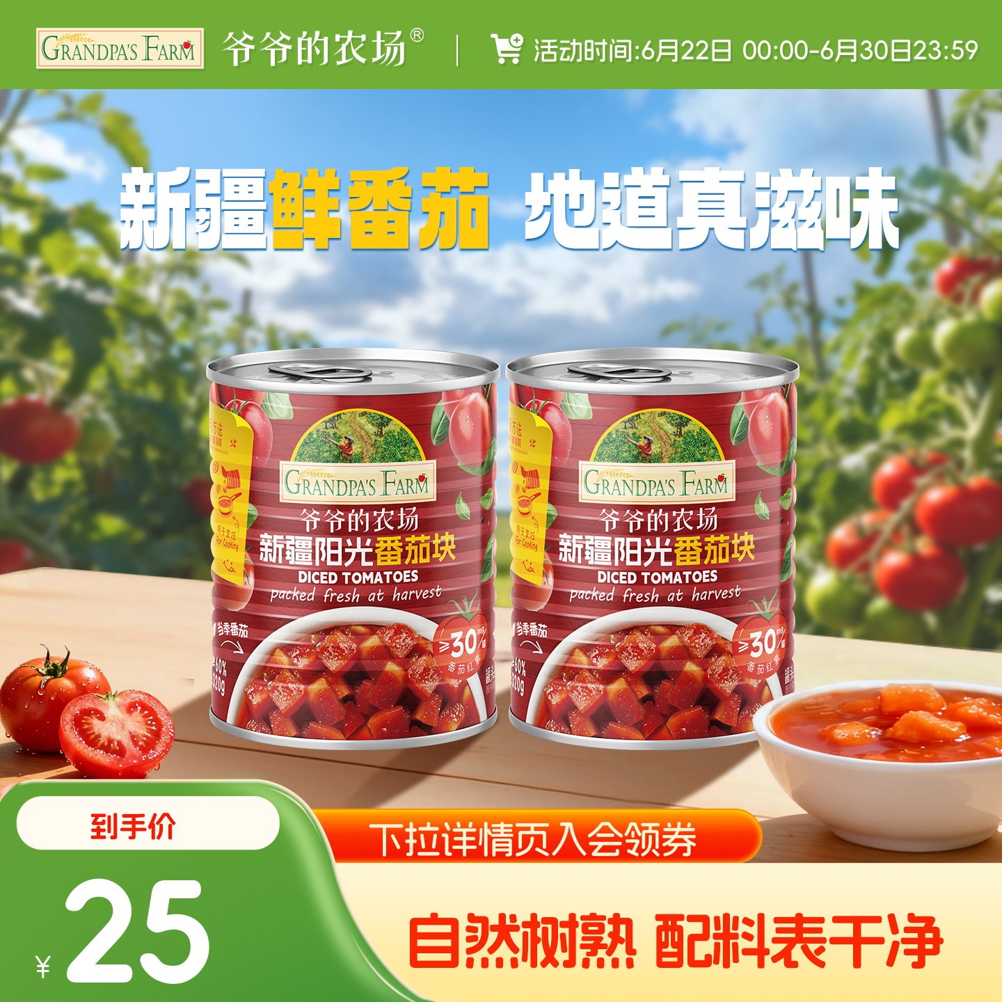 爷爷的农场新疆去皮西红柿树熟番茄丁罐头家用炒菜25年新货上市