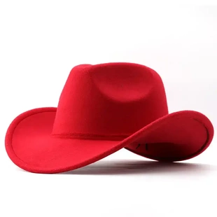 DIY西部牛仔帽纯色仿毛呢爵士礼帽男女士民族风秋冬毡帽大檐帽子